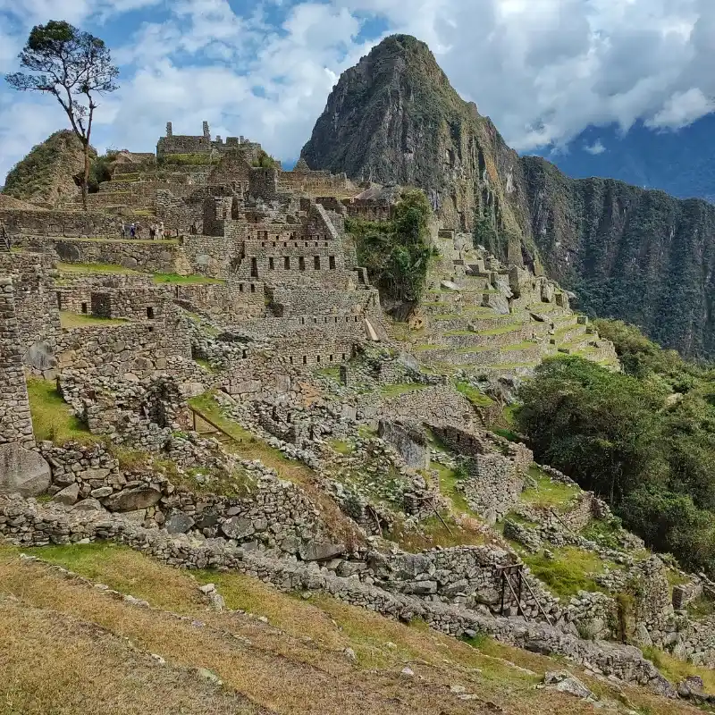 Machu Picchu view from the Inca Trail, arrival at the lost city of the Incas