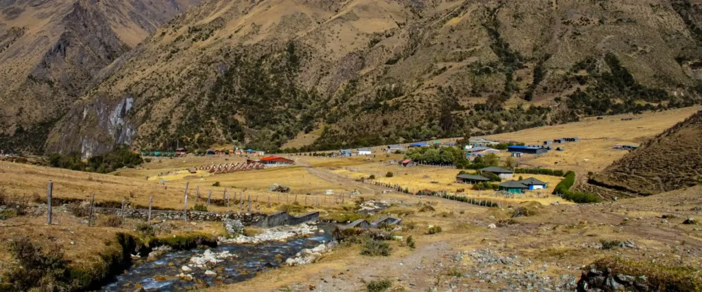 Trekking campsite in the middle of the mountains along the Salkantay trail