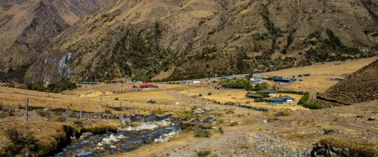 Trekking campsite in the middle of the mountains along the Salkantay trail