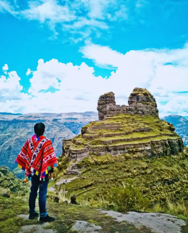 Inca fortress of Waqrapukara surrounded by dramatic Andean landscapes